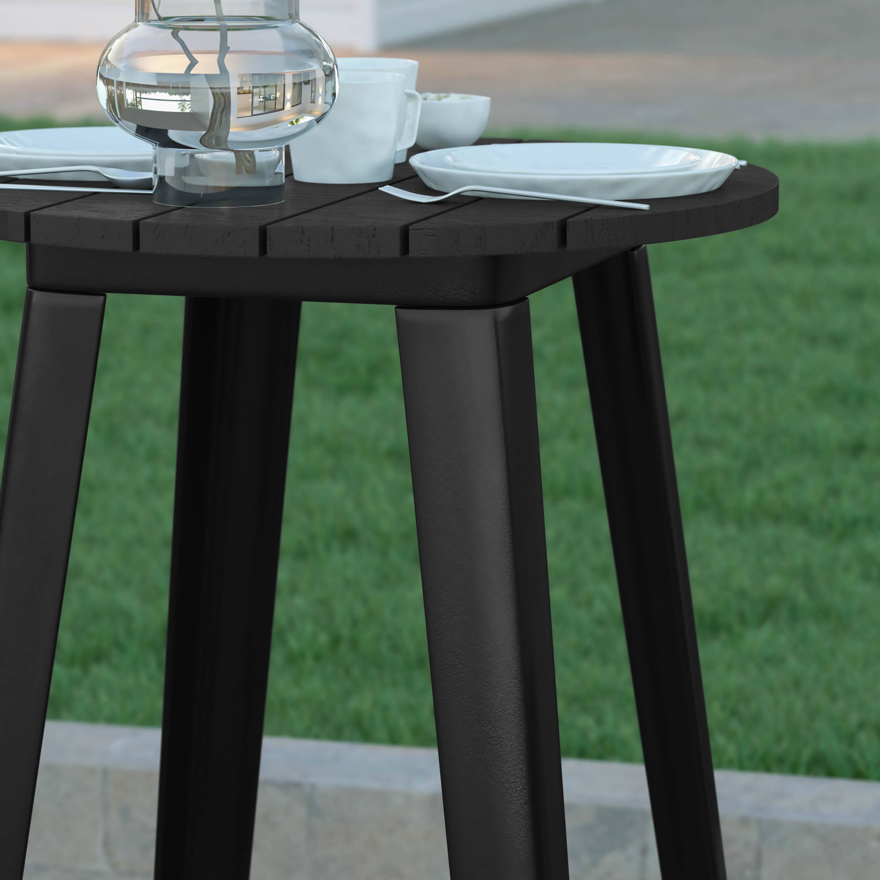 Alt View 4. Emma + Oliver - Drew Indoor/Outdoor Bar Top Table, 23.75" Round All Weather Poly Resin Top with Steel base - Black Top/Black Frame.