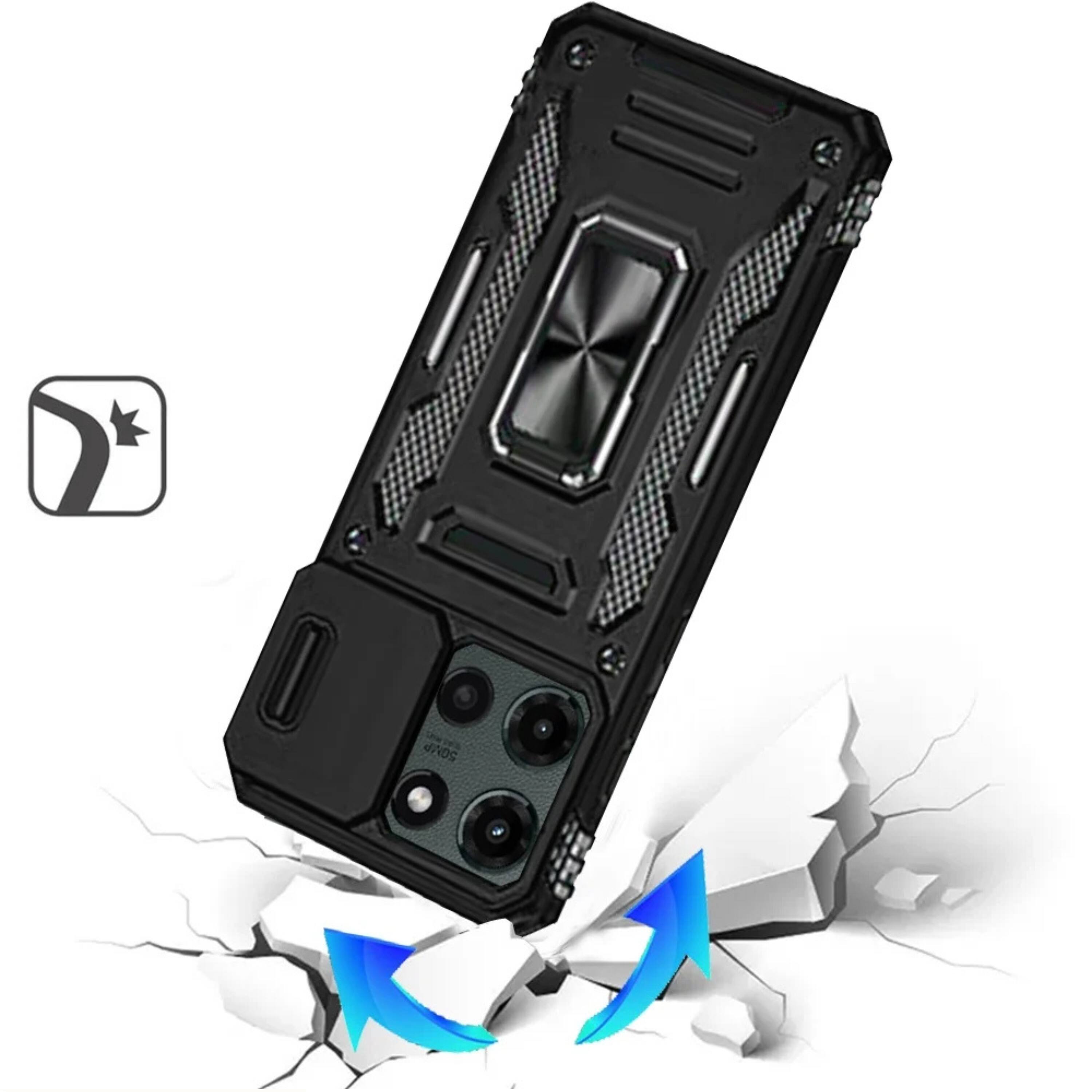Left. Kitcheniva - Shockproof Ring Stand Case For Moto G Stylus 2025 2026 With Sliding Camera Lens Cover Black - Black.