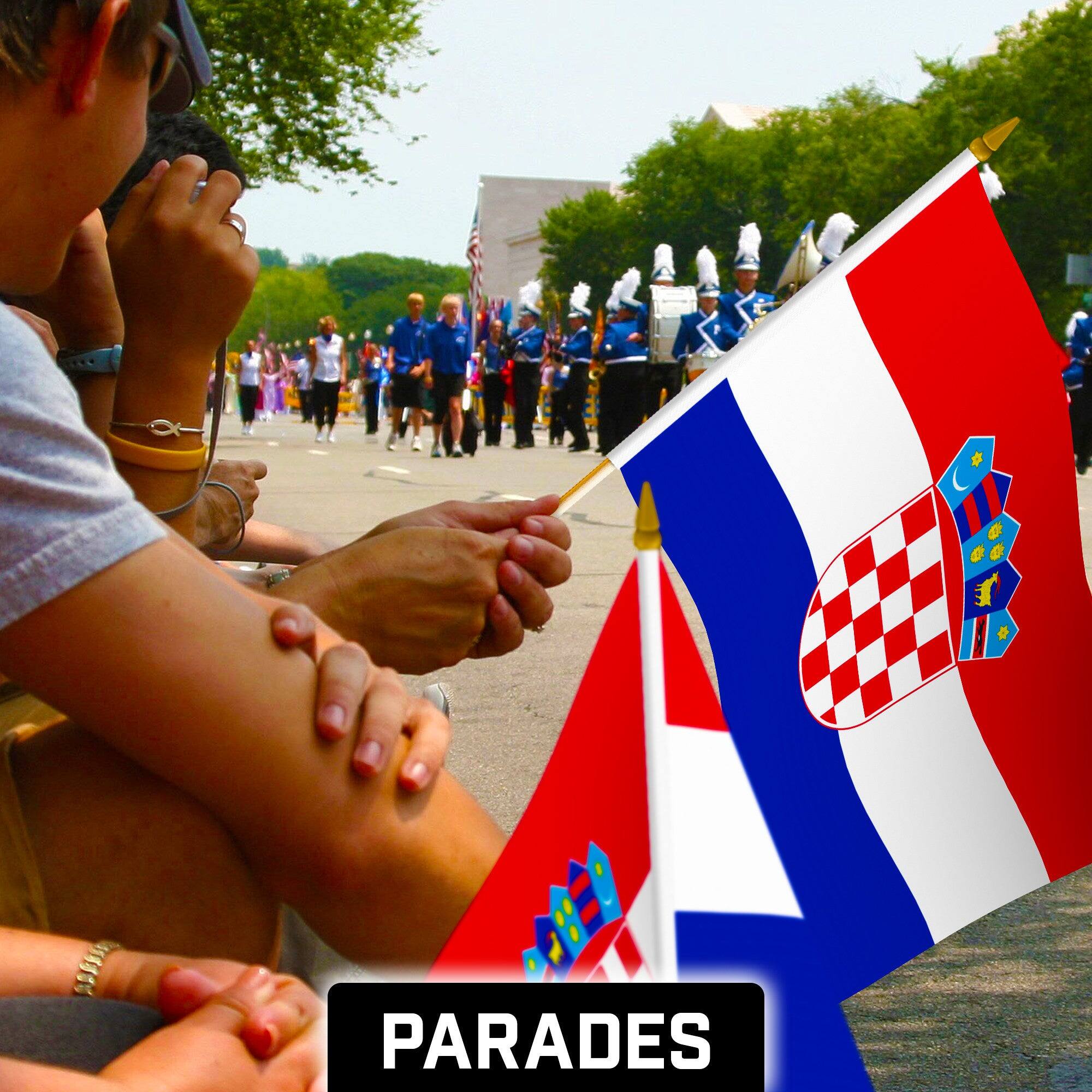 Alt View 1. G128 - 30-Pack Handheld Croatia Stick Flags, 12 x 18 in, 150D Polyester with Wooden Pole and Gold Spear Tip. - Assorted Colors.