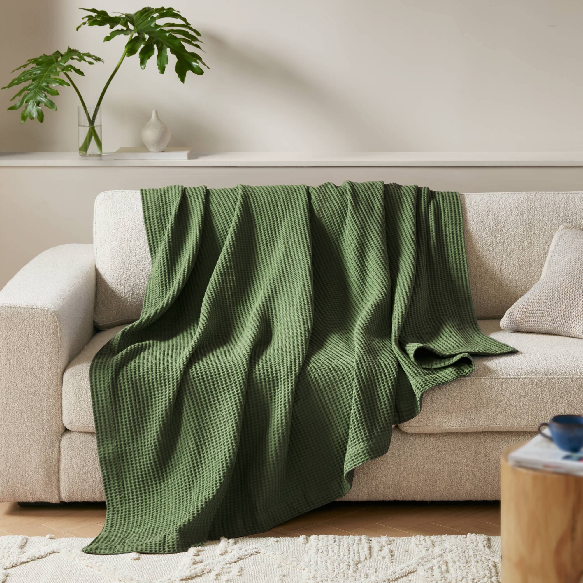 Alt View 3. Gracie Mills - Britain Cotton Blanket - Olive Green.