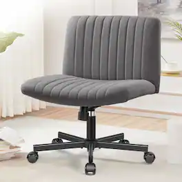 KERDOM - Armless Office Chair with Wheels, Ergonomic Wide Seat Fabric Cross Legged Desk Chair, Home Office Swivel Computer Chair - Dark Gray