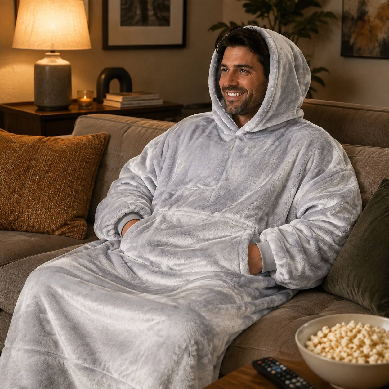 Alt View 2. Oumilen - Oversized Wearable Hoodie Blanket, 55.1 Inch XL Super Soft Flannel Hooded Blanket Sweatshirt with Pocket, Light Gray - Light Gray.