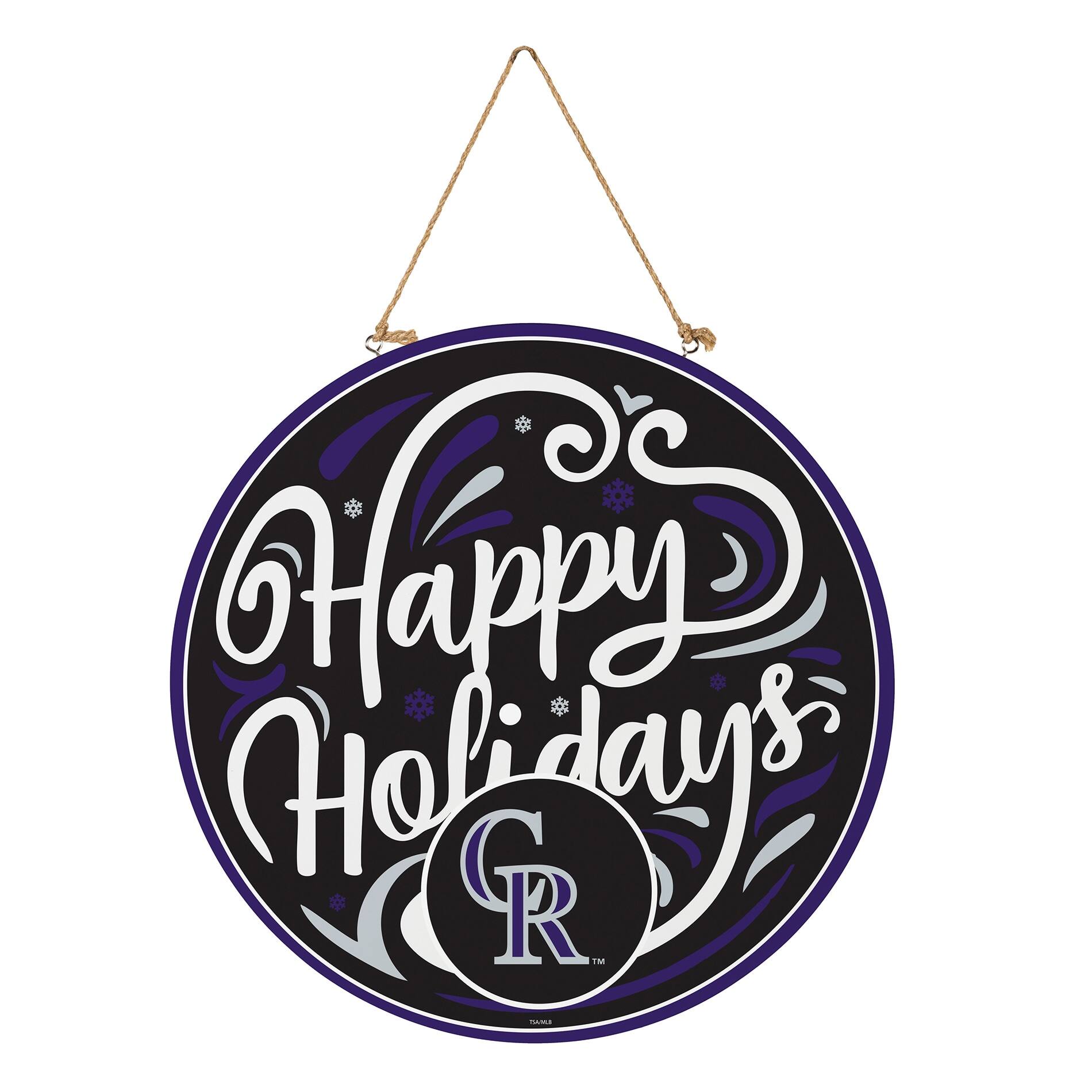 Alt View 2. Evergreen Enterprises - Colorado Rockies 18" Happy Holidays Wooden Round Door Sign - Multicolor.