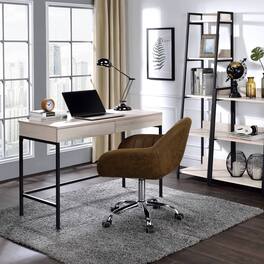 GOODSILO - Modern Writing Desk with Storage Drawers and USB Power Dock in Natural Wood and Black Metal Finish - Black+Natural