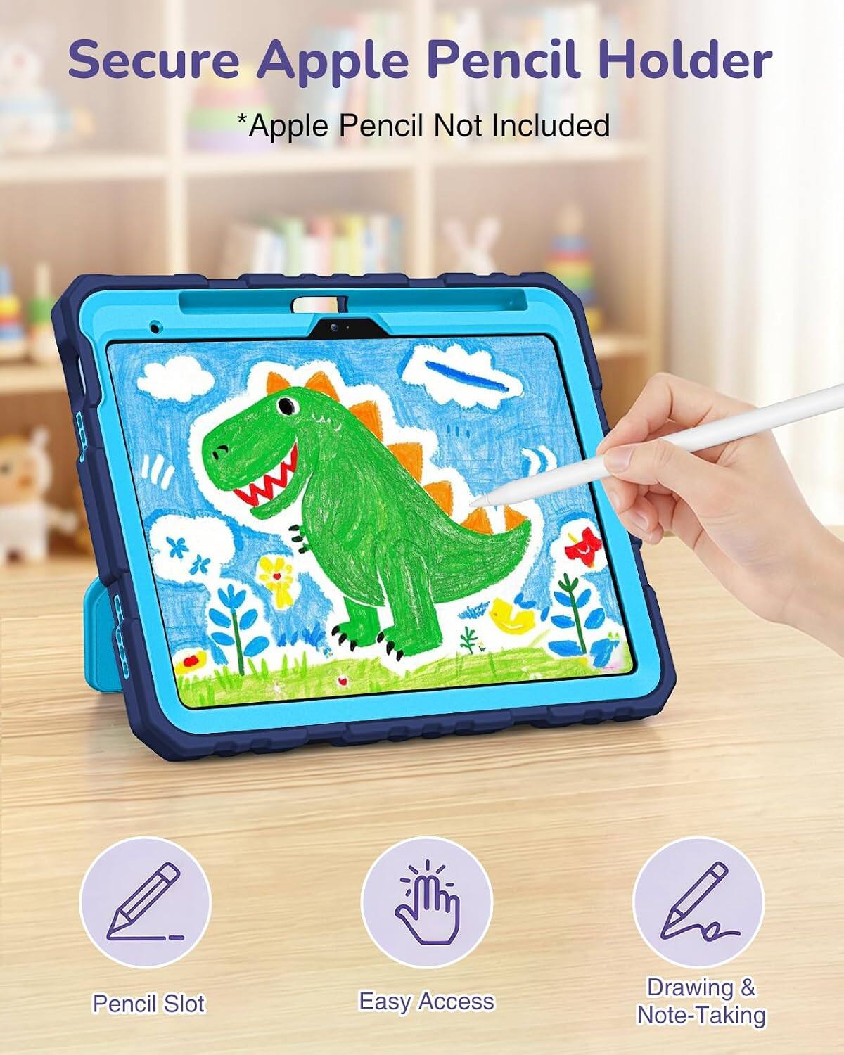 Secure Apple Pencil Holder  
*Apple Pencil Not Included  

Pencil Slot  
Easy Access  
Drawing & Note-Taking