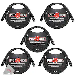 Pig Hog - 8mm XLR Microphone Cable Male to Female 3 Ft Fully Balanced Premium Mic Cable - 5 Units