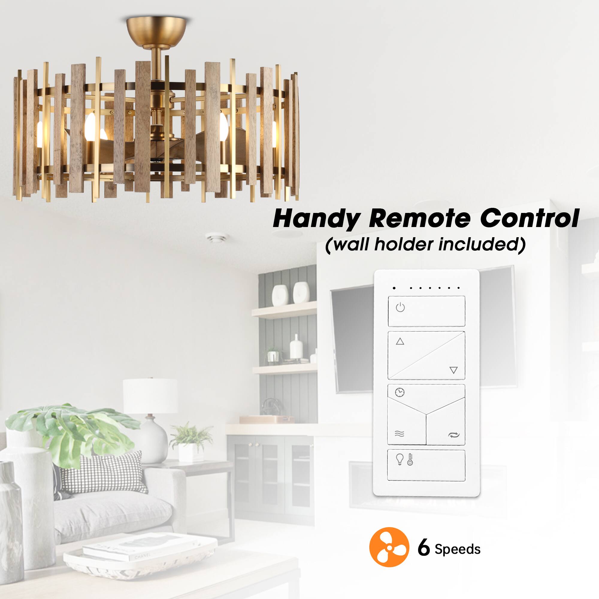 Handy Remote Control (wall holder included)

6 Speeds