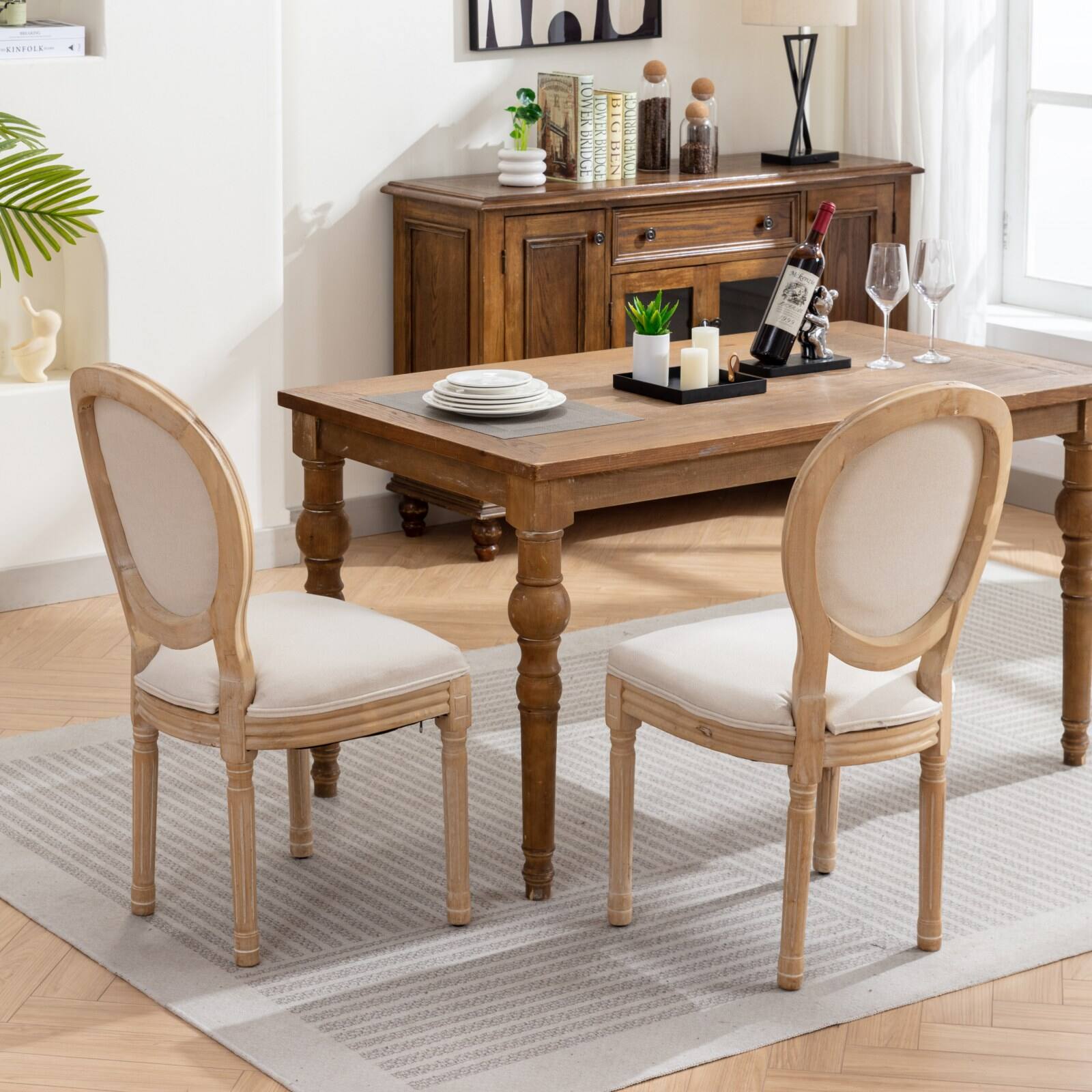 Alt View 10. Tiramisubest - French Style Solid Wood Frame Antique Painting Linen Fabric Back Dining Chair,Set of 2,Beige - Beige.