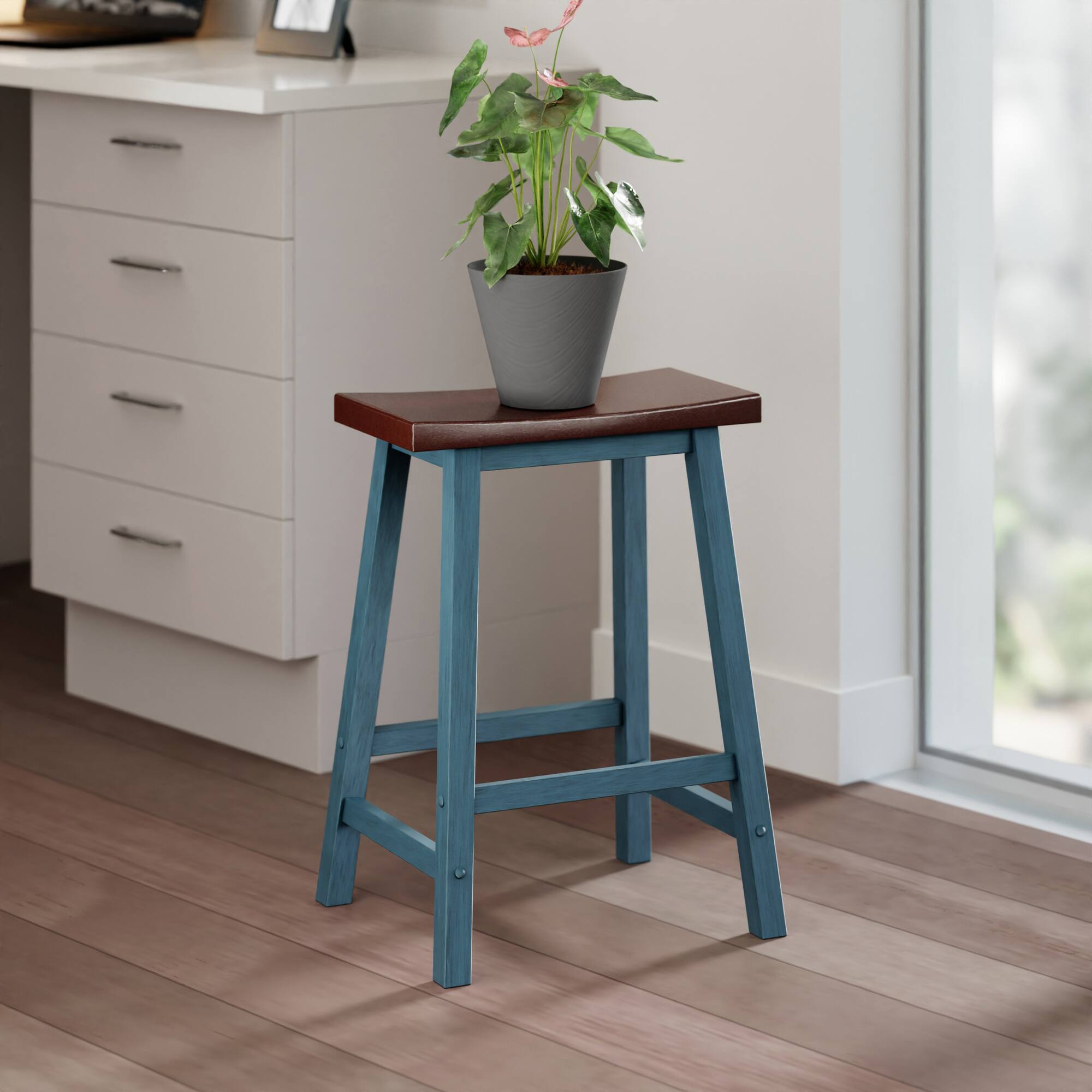 Alt View 7. Winsome Wood - Satori Saddle Seat Counter Stool - Walnut/Rustic Teal.