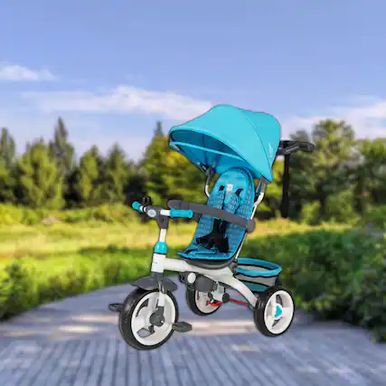 Front. Hivvago - 5-in-1 Convertible Baby Tricycle Stroller with Detachable Canopy - Blue.