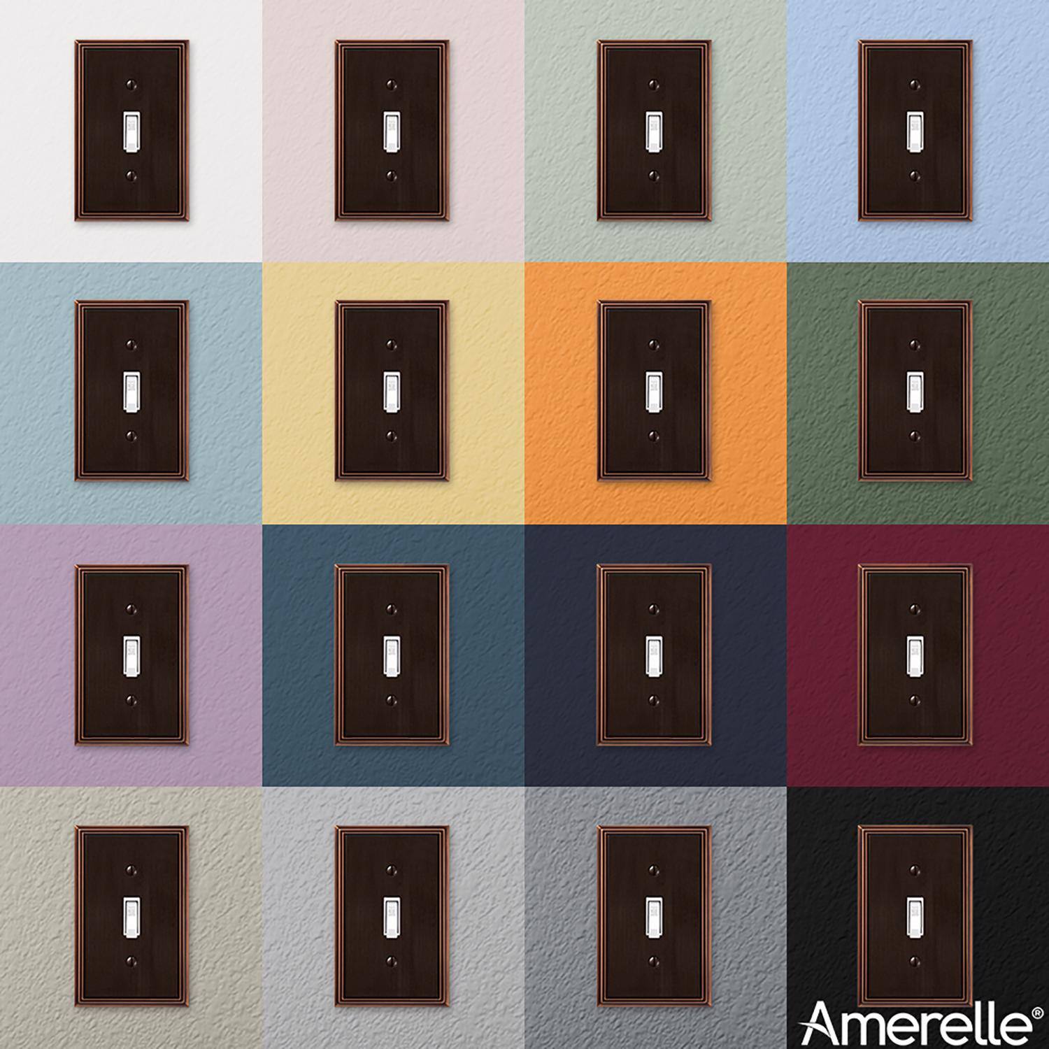 Left. AMERELLE - Amerelle Metro Aged Bronze 2 gang Die-Cast Metal Toggle Wall Plate 1 pk - Bronze.