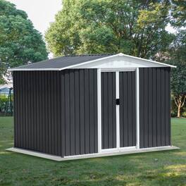 TinyHomie - 8 x 6 FT Apex Roof Dark Grey Aluminum Alloy Frame Garden Shed With Sliding Door