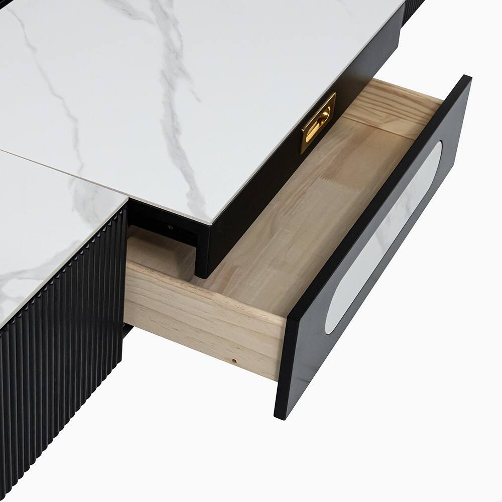 Alt View 8. POVISON - 125" Modern TV Stand for Projector, Sintered Stone TV Cabinet with Drawers for Home Theater, Black & White - White & Black.
