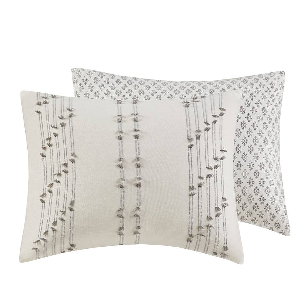 Alt View 4. Gracie Mills - Gracie Mills Trujillo 3-Piece Embroidered Stripes Cotton Jacquard Comforter Set - Ivory.