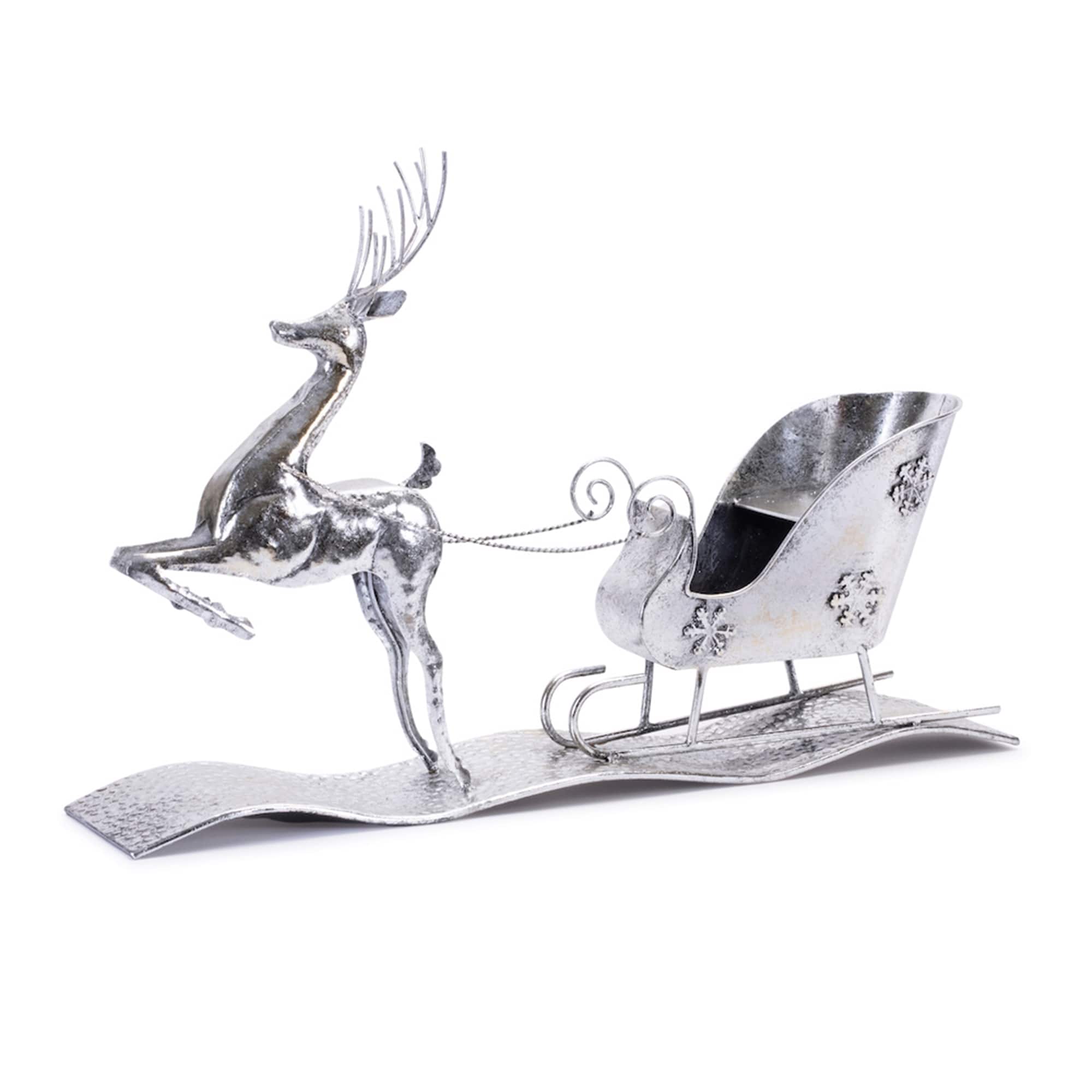 BreeBe - Hammered Metal Reindeer with Sleigh 25.5"L - Silver