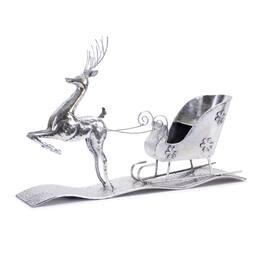 BreeBe - Hammered Metal Reindeer with Sleigh 25.5"L - Silver