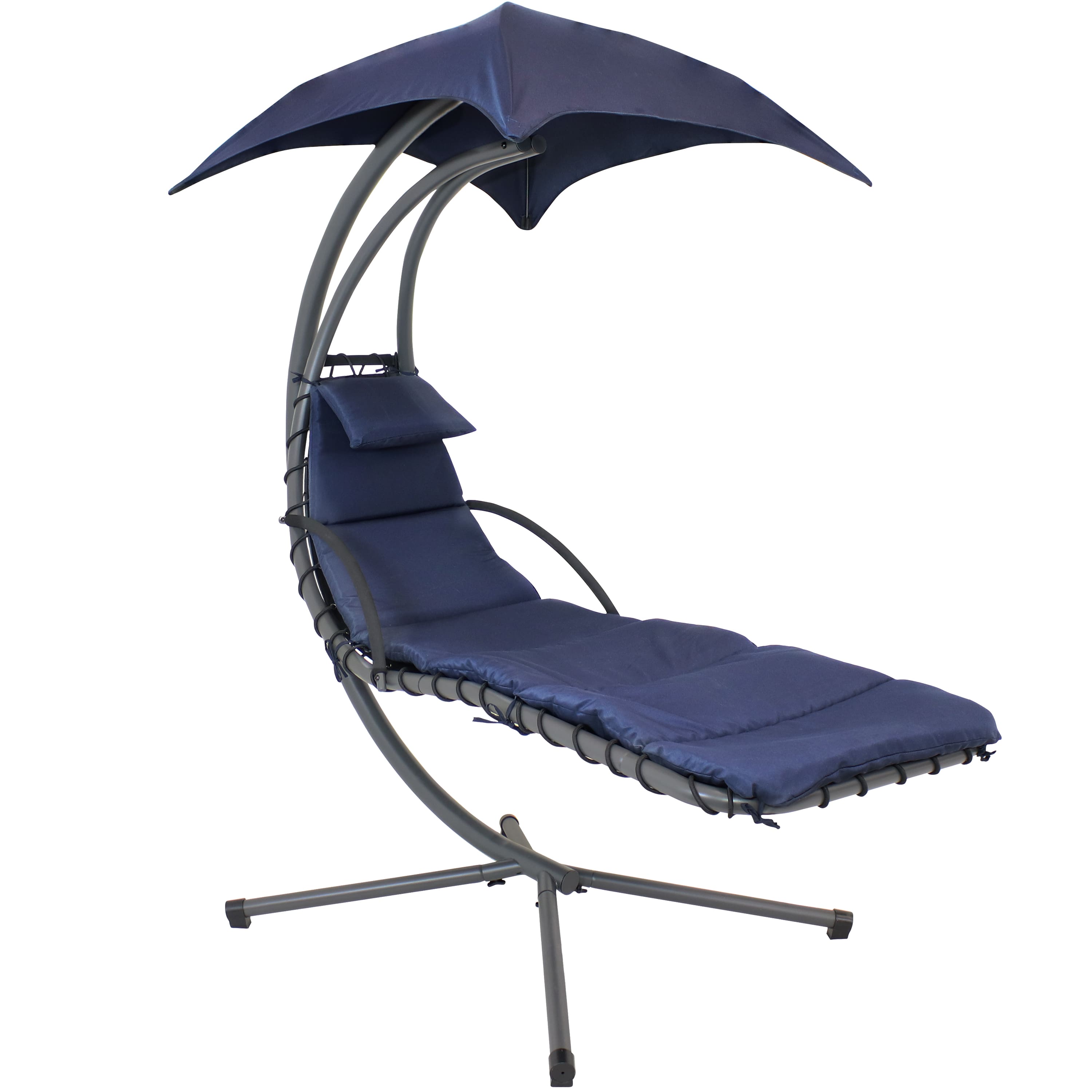 Photos - Garden Furniture A&D Sunnydaze - Floating Lounge Chair with Umbrella and Curved Steel Stand - Navy Blue HH-FLC-NAVY 