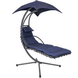 Sunnydaze - Floating Lounge Chair with Umbrella and Curved Steel Stand - Navy Blue