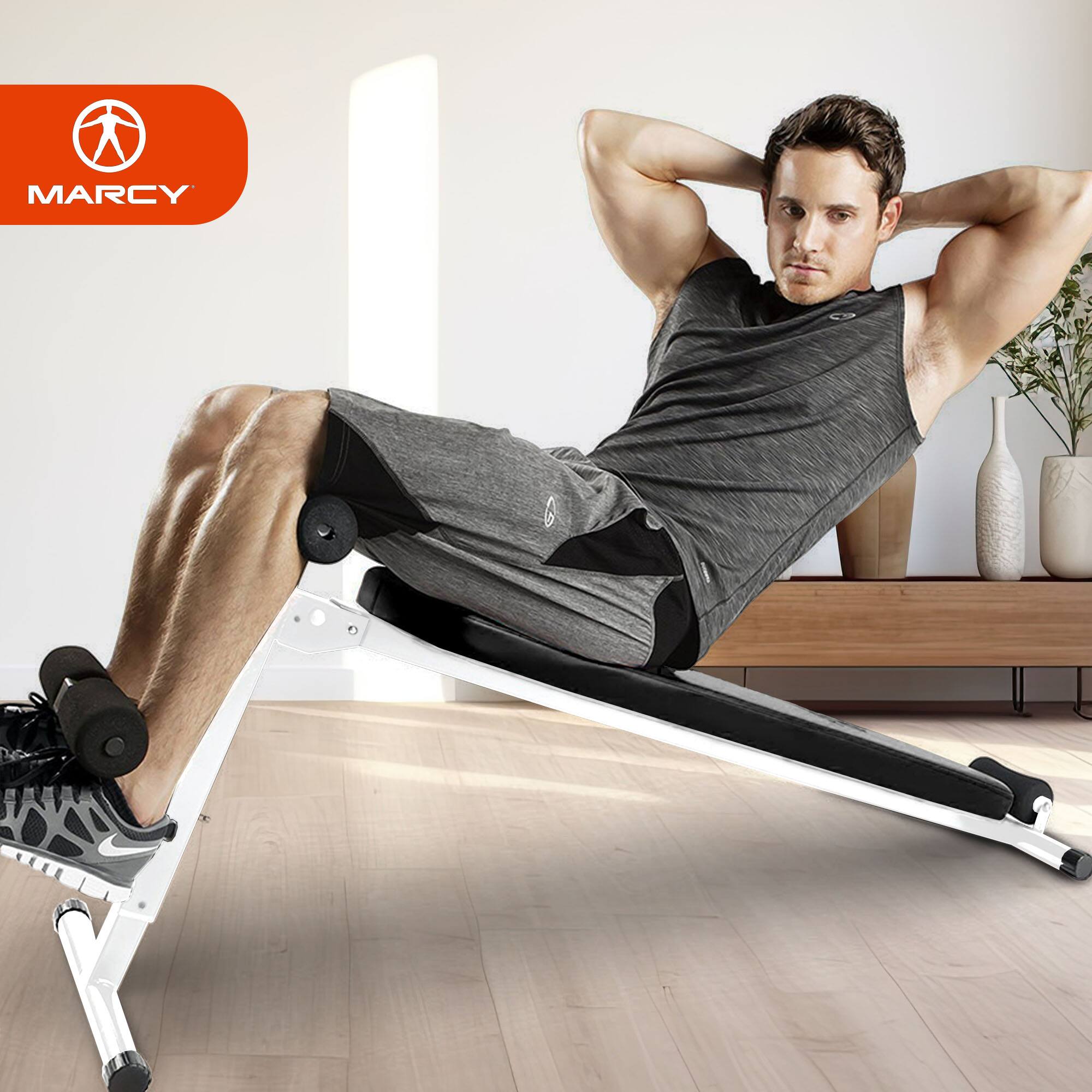 Alt View 2. Marcy - Marcy Folding Utility Bench Slant Board w/Headrest for Home Gym Exercise, White - White/Black.