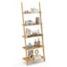 Gymax - 5-Tier Bamboo Ladder Shelf Wall-Leaning Bookshelf Display Bookcase Storage Rack - Natural