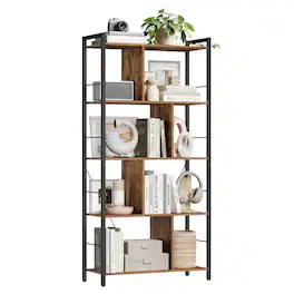 Songmics Home - Bookshelf, 5-Tier Bookcase, Storage Shelving Unit, Display Shelf with Open Compartments for Living Room, Home Office - Rustic Brown and Black