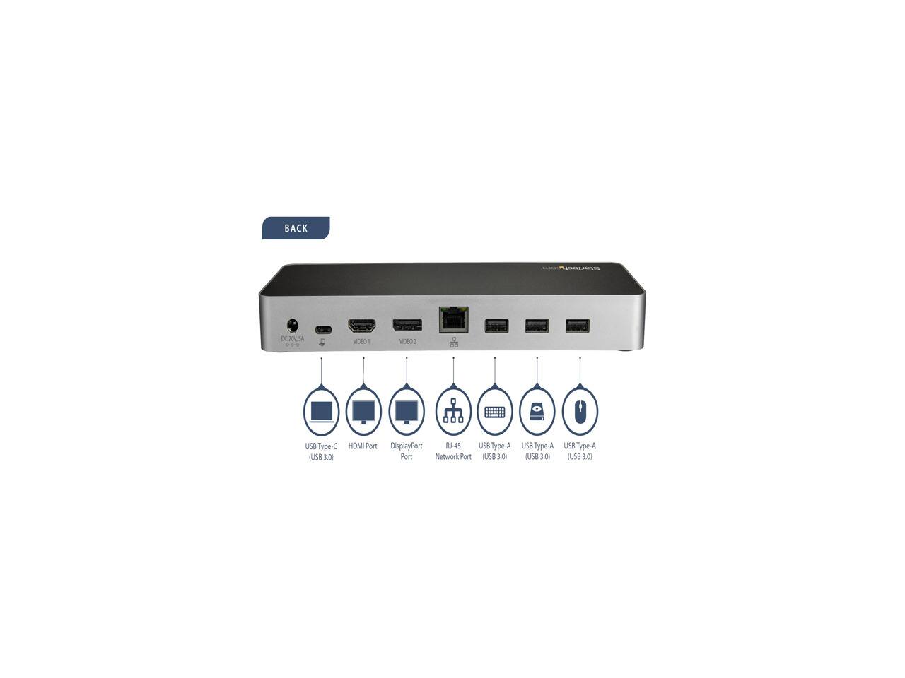 BACK

Startech

DC 20% SA

VIDEO 1

VIDEO

USB Type-C (USB 3.0)

HDMI Port

DisplayPort

RJ-45 Port Network Port

USB Type-A (USB 3.0)

USB Type-A (USB 3.0)

USB Type-A (USB 3.0)
