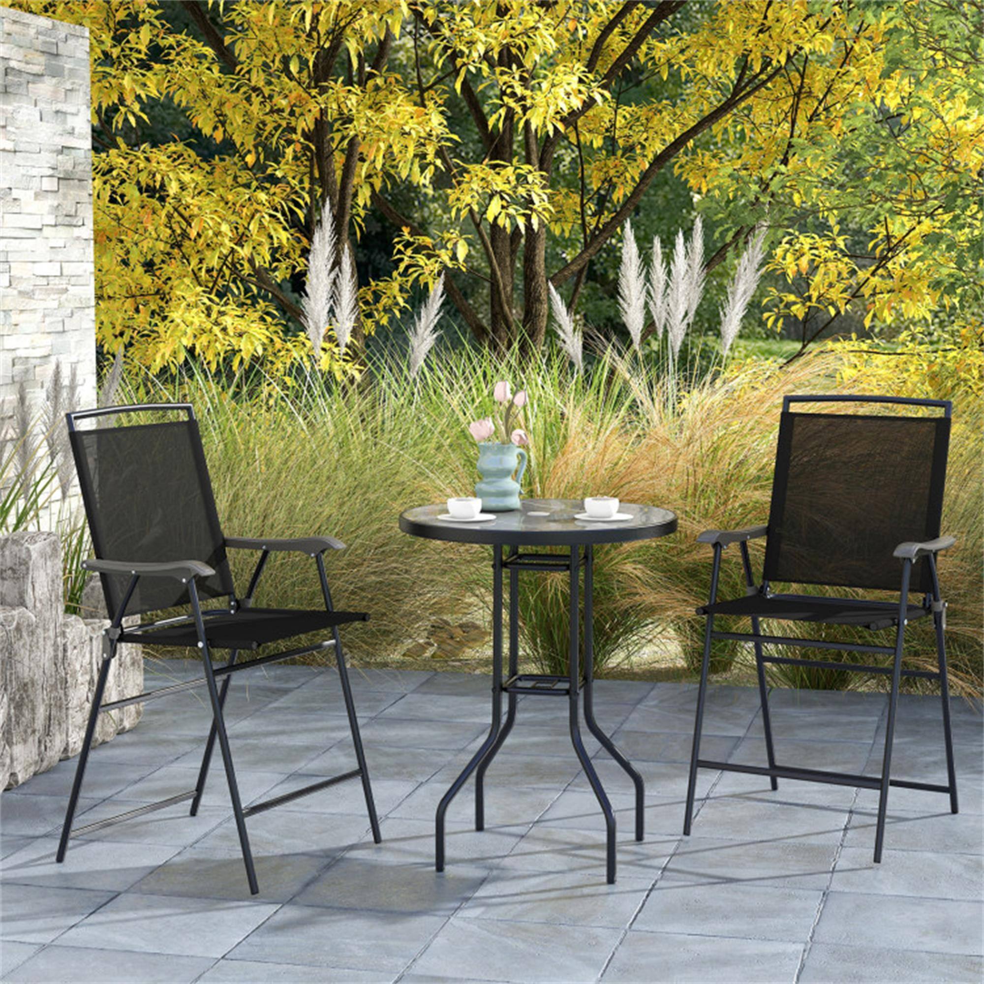 Alt View 1. Boyel Living - Black 3 Pieces Outdoor Bar Stool Set with DPC Tabletop and Umbrella Hole for Poolside 45.5-in L x 25.5-in W x 24-in H - Black.