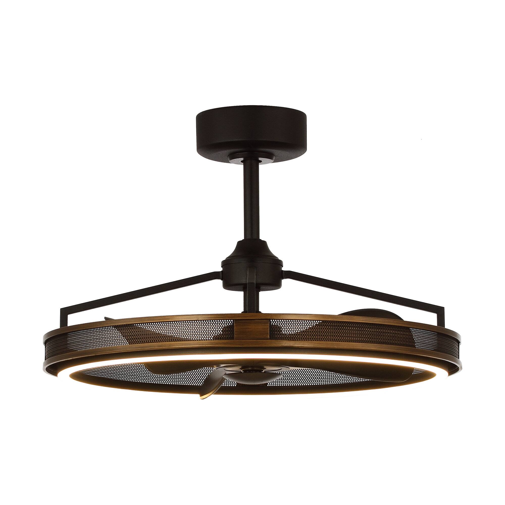 Alt View 1. Parrot Uncle - 27" Industrial Metal LED Ceiling Fan with Remote Control - Brass.