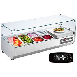 VEVOR - Refrigerated Condiment Prep Station, 135 W Countertop Refrigerated Condiment Station, with 2 1/3 Pans & 4 1/6 Pans - Silver
