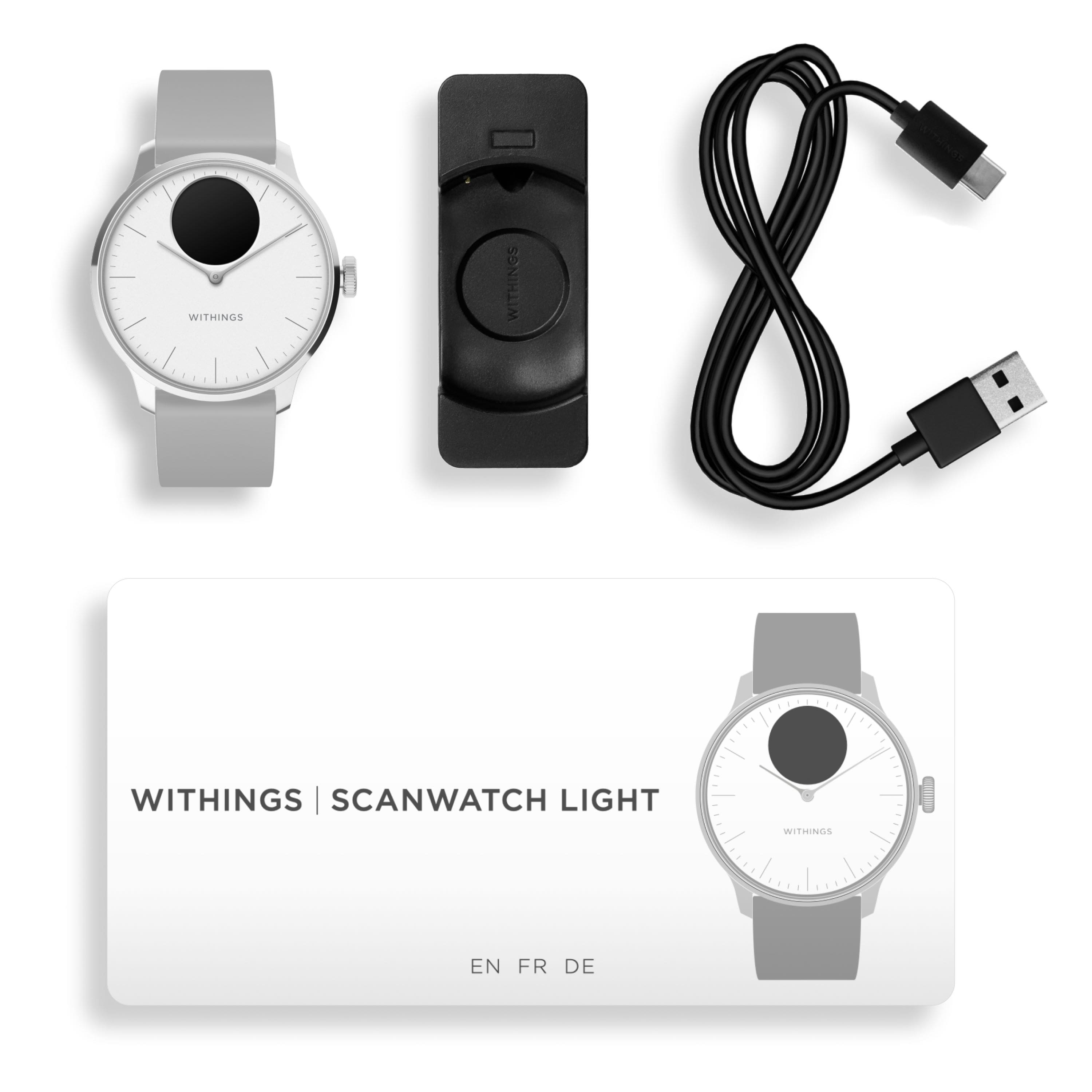 Alt View 2. Withings - ScanWatch Light - Daily Health Hybrid Smartwatch - 37mm - White/Silver.