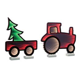 BreeBe - Holiday Tractor and Wagon Ekko Light Display 29.5"L - Red, Green