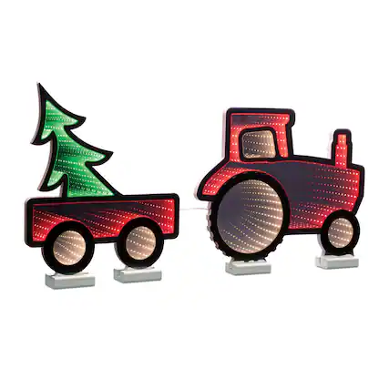 Front. BreeBe - Holiday Tractor and Wagon Ekko Light Display 29.5"L - Red, Green.