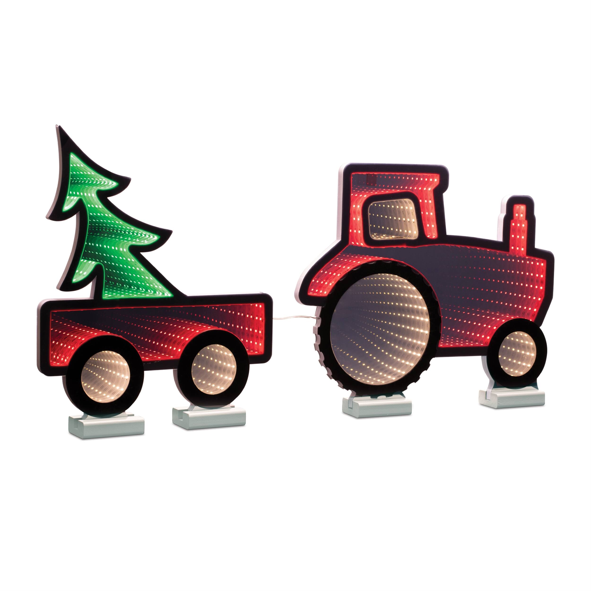 Front. BreeBe - Holiday Tractor and Wagon Ekko Light Display 29.5"L - Red, Green.