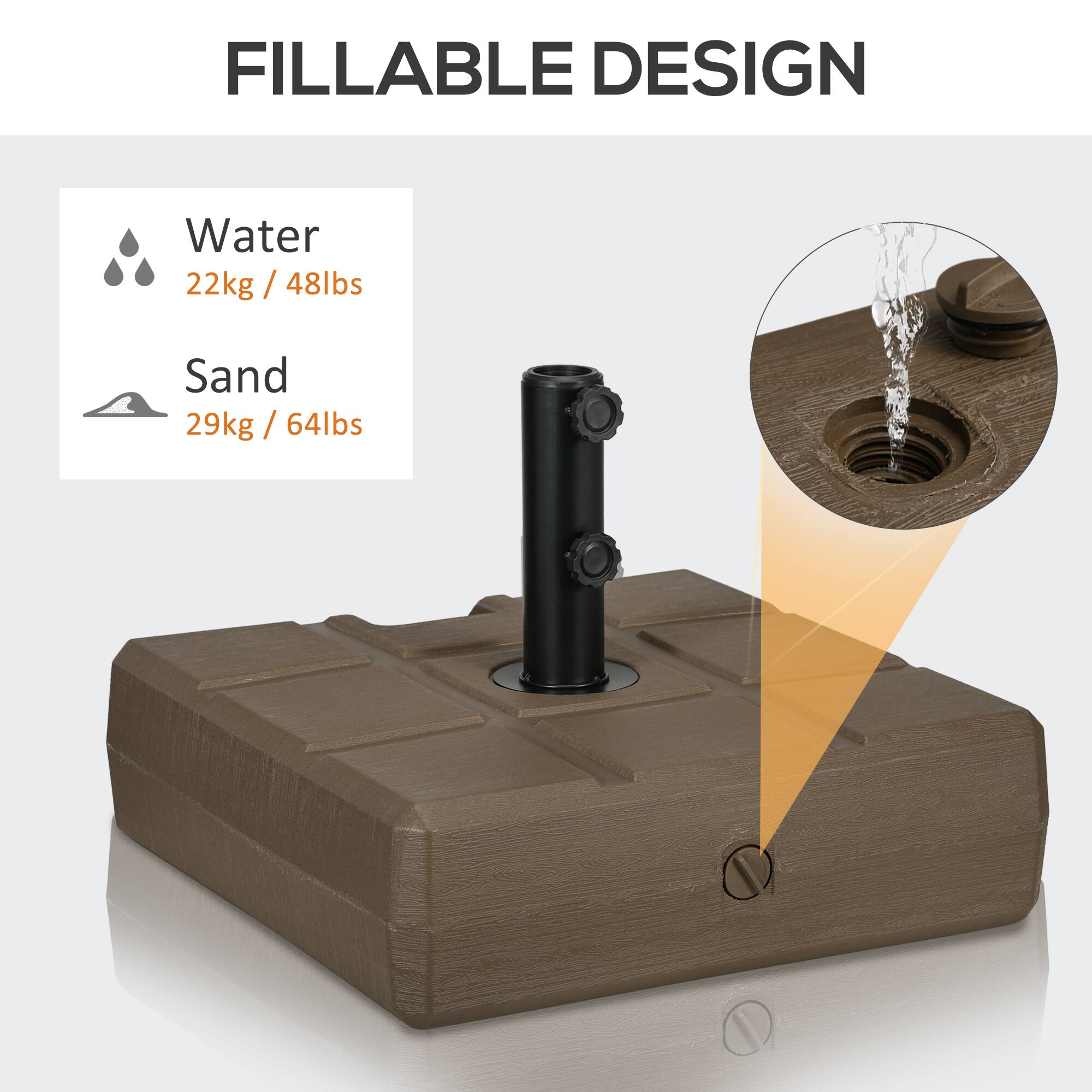 FILLABLE DESIGN
Water 22kg / 48lbs
Sand 29kg / 64lbs