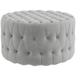 Homcom - 31.5" Round Ottoman, Large Velvet-Feel Upholstered Foot Stool with Button Tufted Design and Padded Seat for Living Room - Light Gray