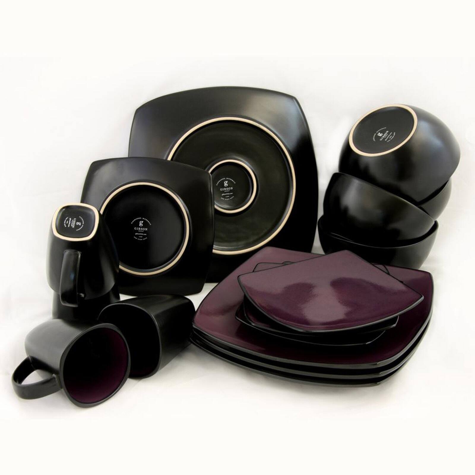 Alt View 4. Gibson - Gibson Soho Lounge Square 16 piece dinnerware set Purple - Purple.