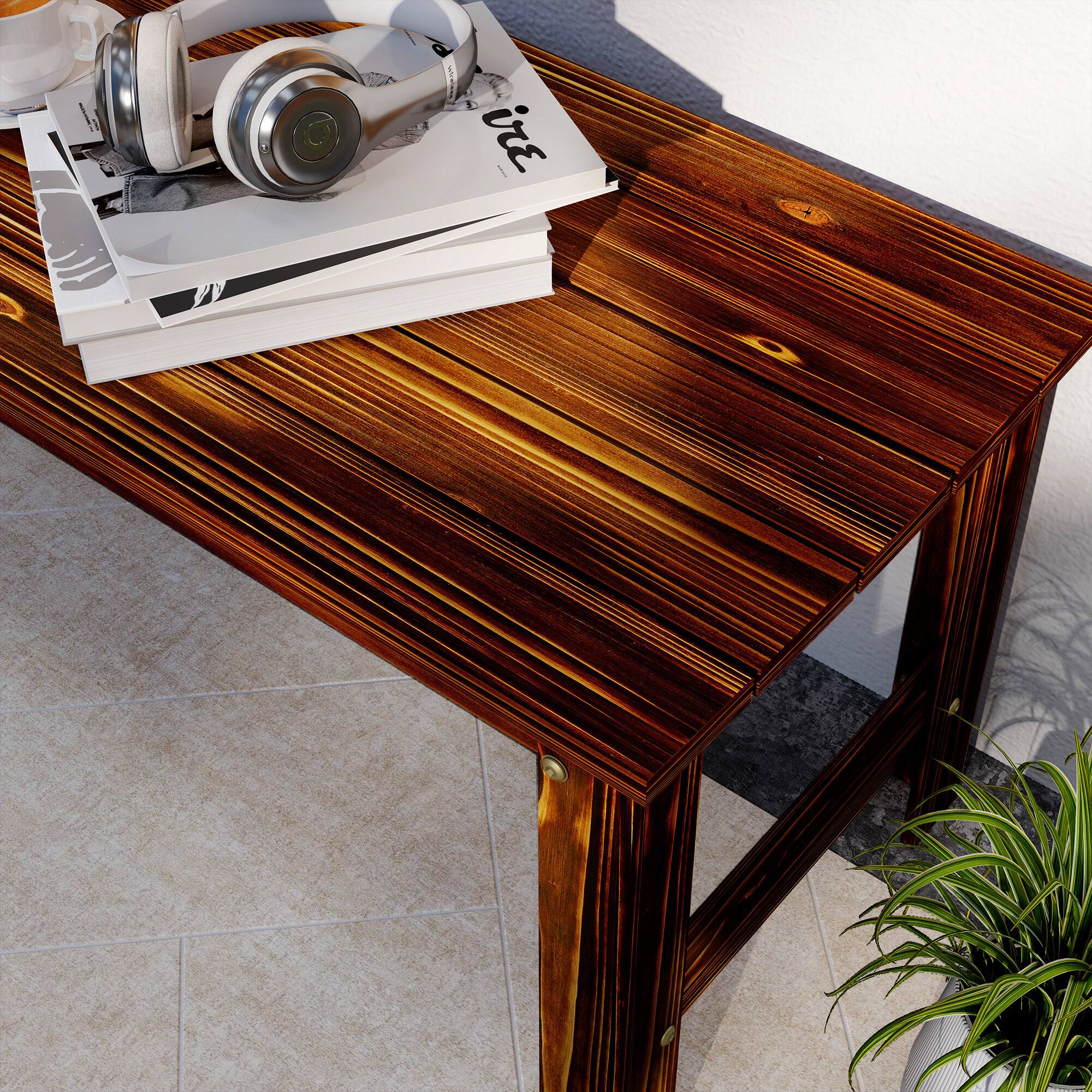 Alt View 8. Outsunny - 2-Seat Wood Garden Bench, Patio Bench Outdoor Bench with Slatted Seat, Backless Front Porch Bench for Park, Garden - Carbonized.