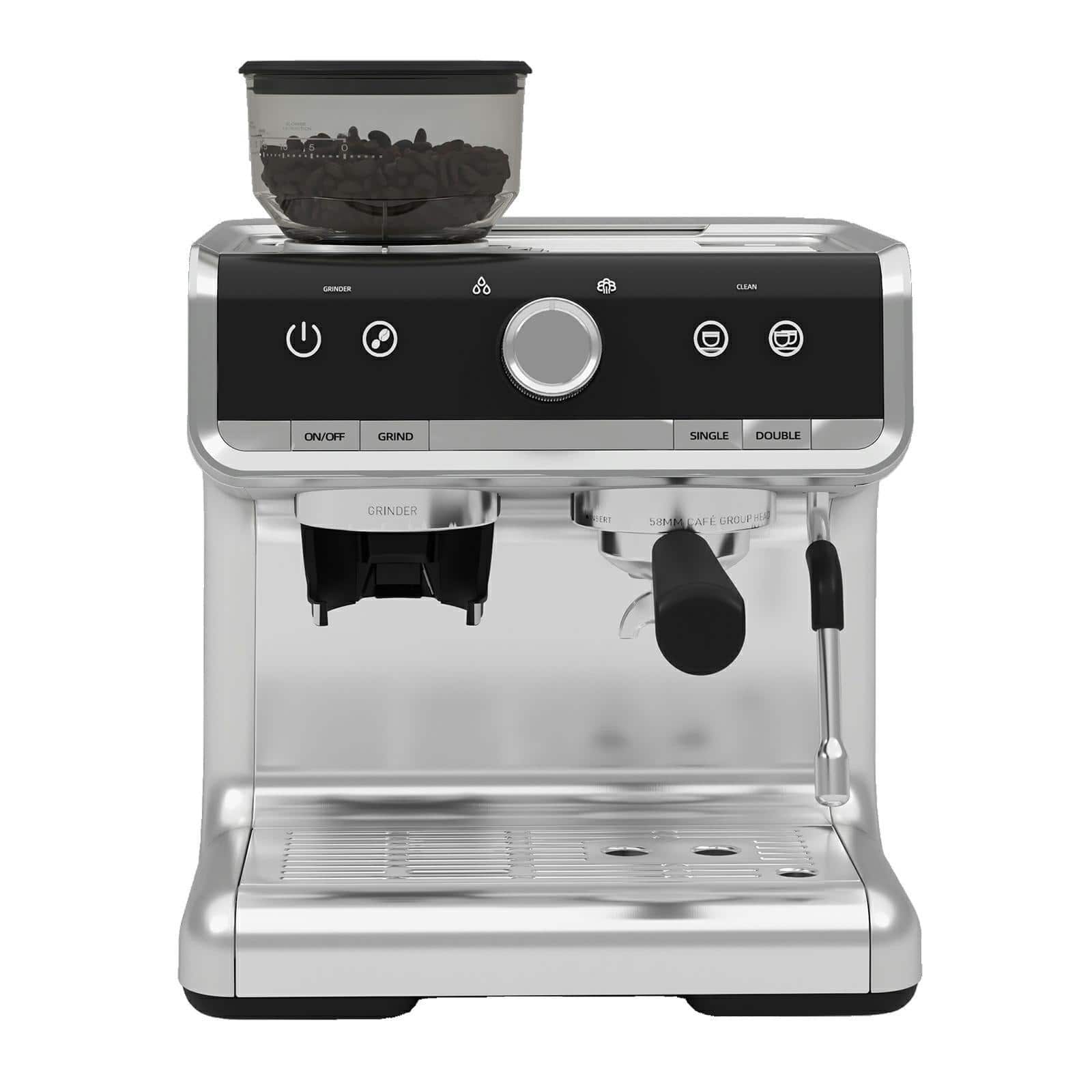 Acekool - 20 Bar Barista-Grade Espresso Machine with Conical Burr Grinder & Steam Wand - Silver