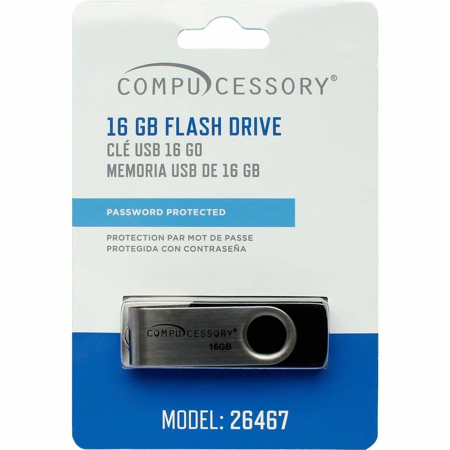 Compucessory - Password Protected USB Flash Drives 16 GB USB 2.0 12 MBs Read Speed 5 MBs Write Speed - Aluminum