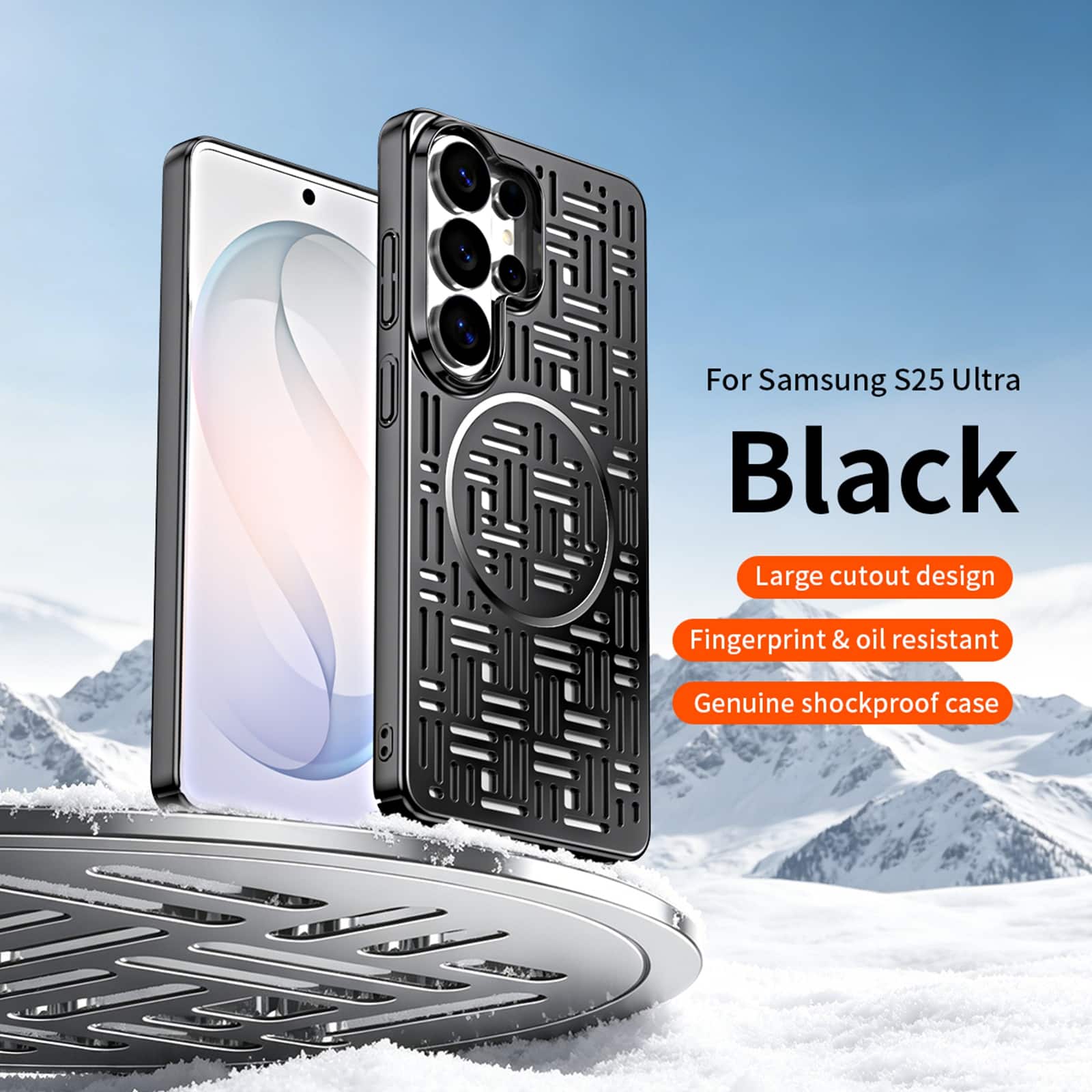 Dteck - Shockproof Electroplated Case for Samsung Galaxy S25 Ultra, Magnetic Heat Dissipation Cover, Precision Camera Defense - Black