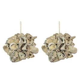 Things2Die4 - Handcrafted Hanging Coastal 9-Inch Oyster Shell Sphere - Home Beach Ornament - Natural