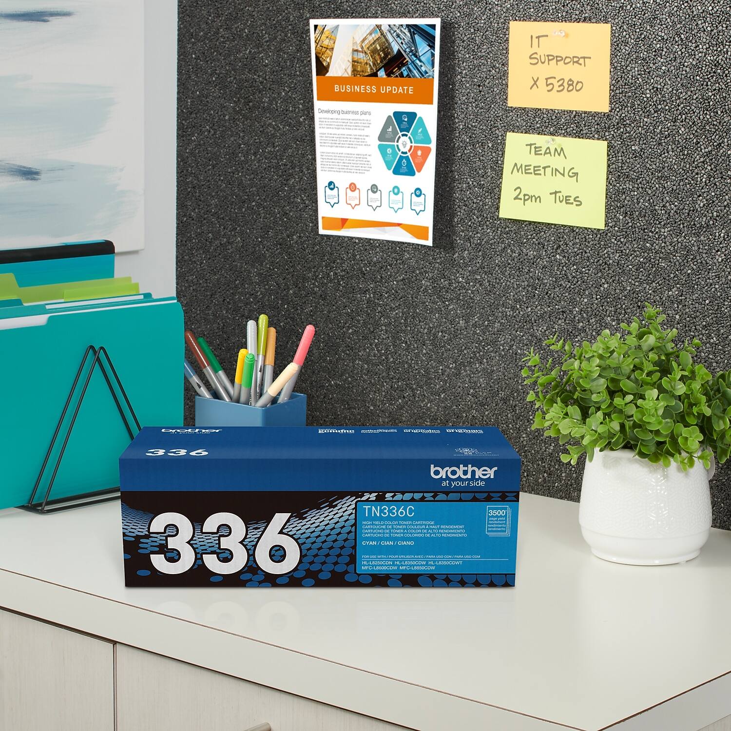 **Business Update**

Developing business plans and strategies

**IT Support**
X 5380

**Team Meeting**
2pm Tues

**Brother at your side**
TN336C
3300
TN336C
TN336C
TN336C
TN336C