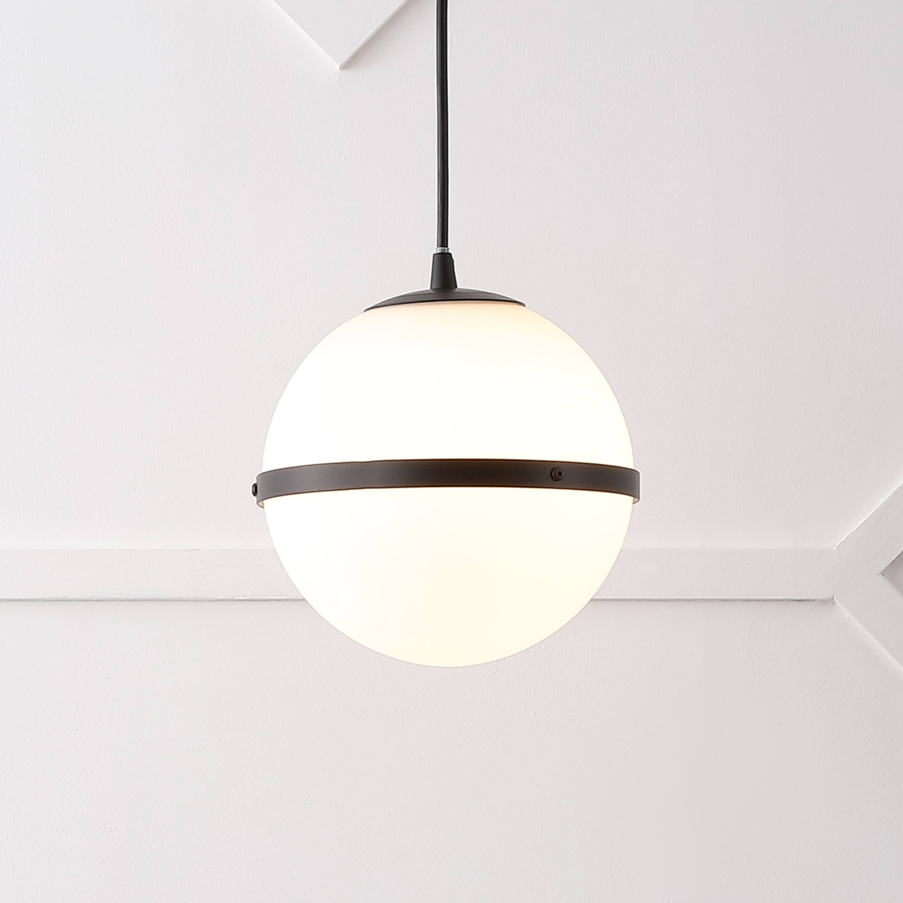 Alt View 1. Jonathan Y - Porter 8" Modern Minimalist Globe LED Pendant Light, Black/White - Black/White.