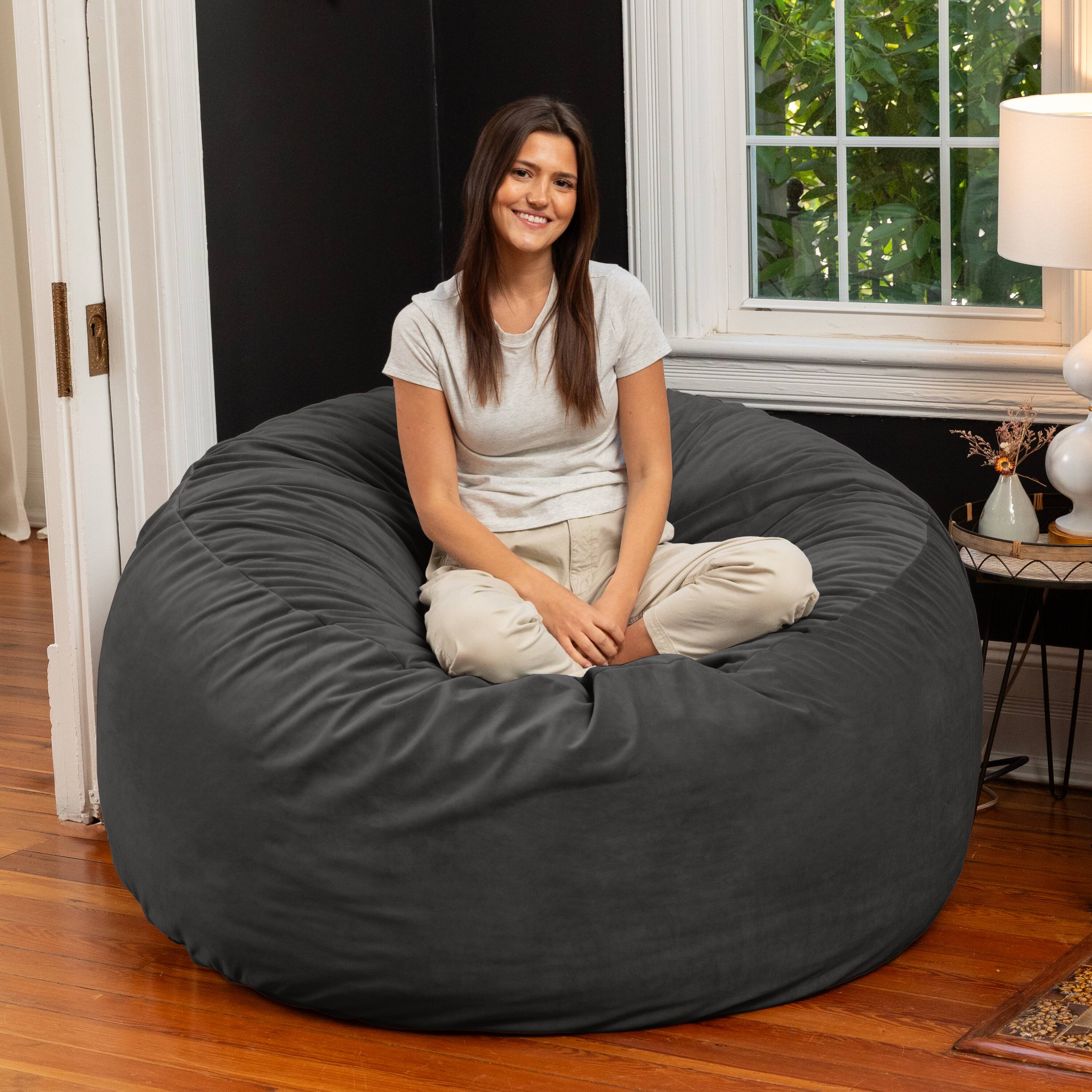 Alt View 1. Jaxx - Jaxx 5 Foot Saxx - Large Round Bean Bag Chair for Adults - Lush Velvet Black - Lush Velvet Black.