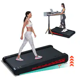 Loheer - 7 Degree Incline Walking Pad Under Desk Treadmill, 2.55HP Portable Compact Treadmill for Home Office - Black