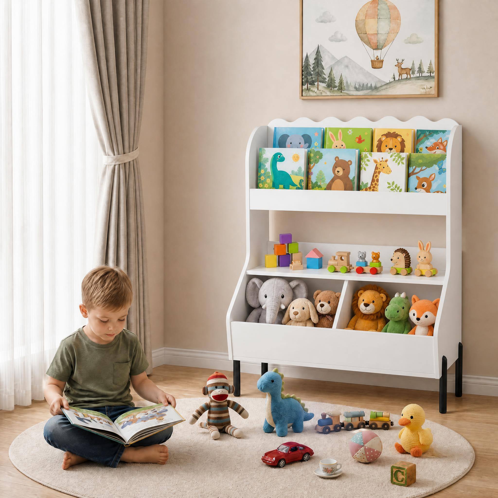 Alt View 3. Costway - Costway Kids Wooden Toy Storage Organizer Bookcase with 2 Bins Open Shelf - White.