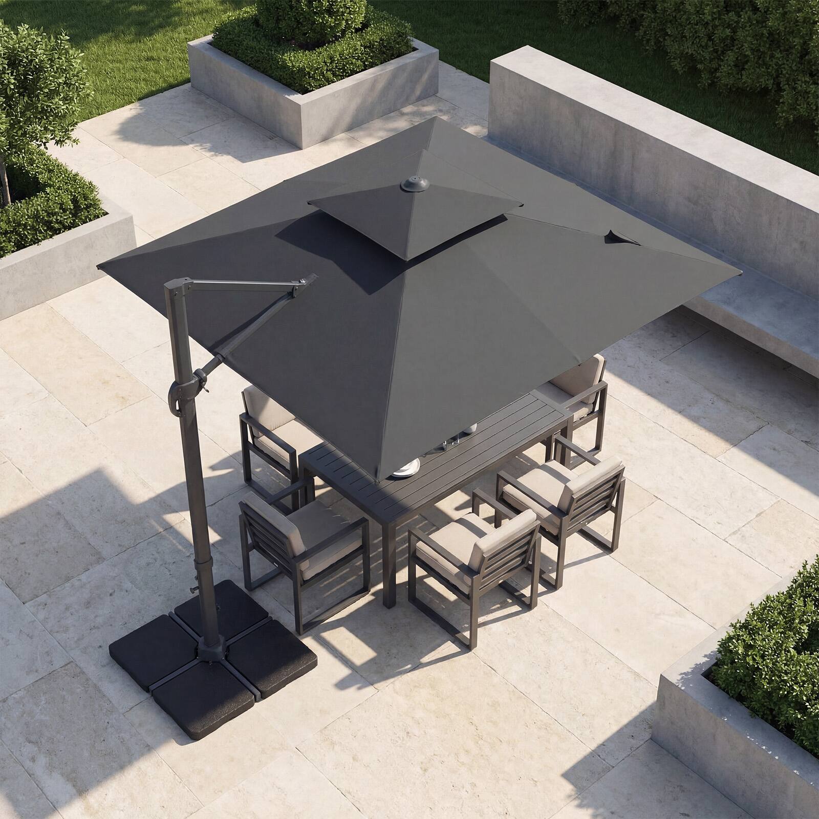 Alt View 1. Gymax - Gymax Cantilever Umbrella w/220 LBS BaseLarge Offset Hanging Umbrella w/360-Degree Rotation Gray & Black - Gray.