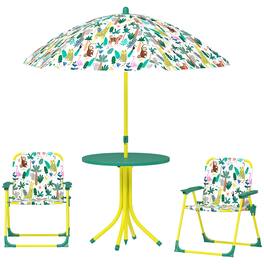 Qaba - Kids Picnic Table, Kids Table and Chair Set with 2 Folding Chairs and Umbrella for Backyard, Garden - Green