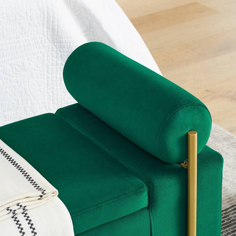 Alt View 2. Ropilly - Ropilly Green Velvet Storage Bench, Upholstered Ottoman with Cylindrical Arms and Gold Legs for Bedroom Hallway - Green.