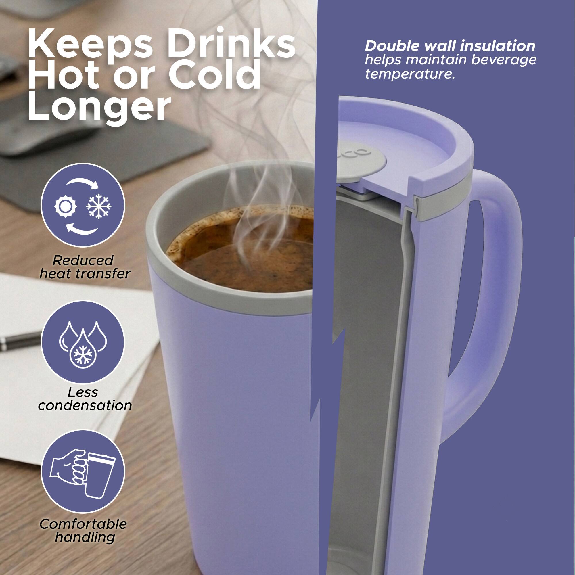 Keeps Drinks Hot or Cold Longer

Double wall insulation helps maintain beverage temperature.

Reduced heat transfer

Less condensation

Comfortable handling